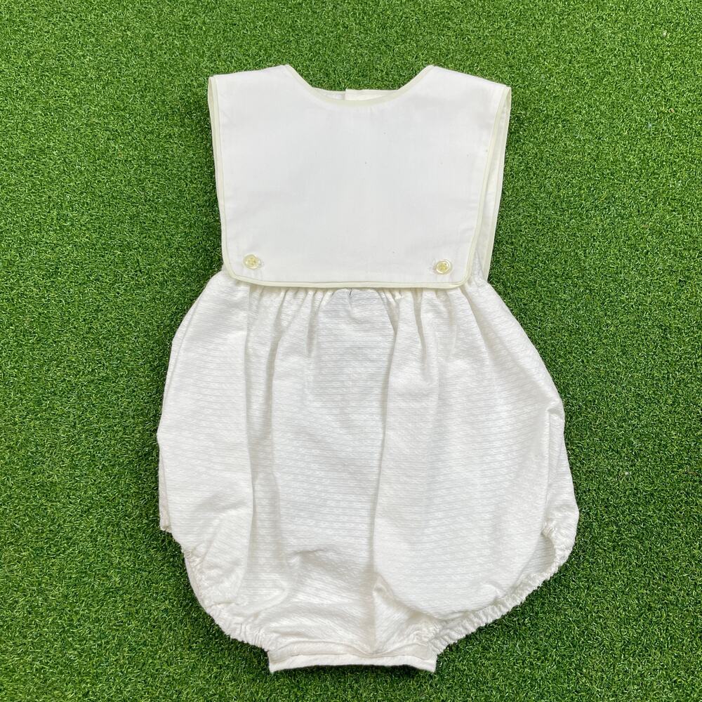 Vintage Sophie & Lucas White Textured Bib Yellow Lined One Piece Sz 3 Mo
